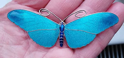 MARIUS HAMMER Rare GIANT Butterfly Brooch Norway Silver Enamel TURQUOISE Perfect • £475