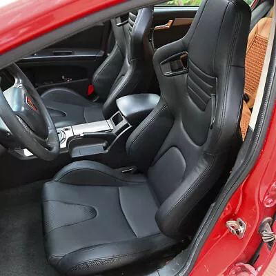 $369.99 • Buy 2pcs Car Racing Seats PU Leather Reclining Bucket Seats W/ 2 Slides Universal US