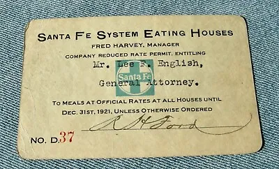 $39.95 • Buy 1921 Santa Fe Railroad Eating House Fred Harvey Meal Scrip Token Az Nm Ca Ks Etc