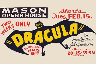 Dracula Theater Play Vampire Vintage Mason Art Wall Room Poster - POSTER 20x30 • $23.98