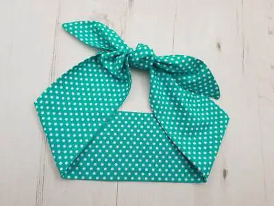 50s Vtg Teal Green Polka Dot Head Scarf With Wire Or Not - Rockabilly Cute Rock • £9.50