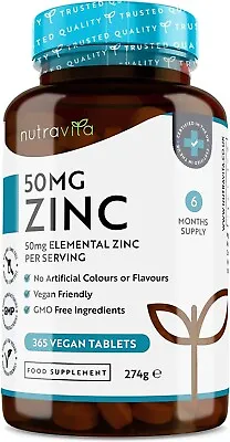Zinc 50mg - 365 Vegan Tablets - Immunity Fertility Eyes Hair Skin & Nails • £12.99