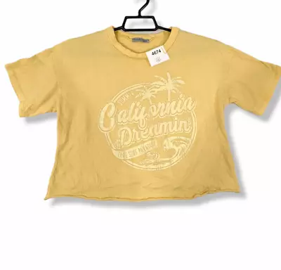 Charlotte Russe Top Womens XSmall Thrashed Tee California Dreamin Yellow Midriff • $4.99