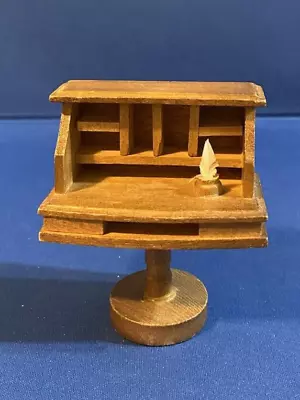 Vintage Dollhouse Miniature Wooden Pedestal Desk With Ink Well & Feather Wood • $29.99