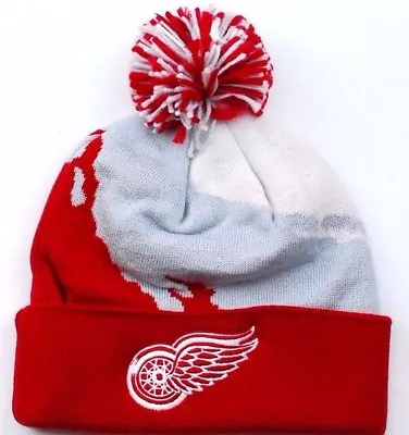 Detroit Red Wings Mitchell & Ness NHL Splash Team Pom Knit Hockey Hat Beanie • $23.95