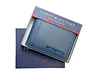 £24.95 • Buy Tommy Hilfiger Men's Bifold RFID Protected Navy Leather Passcase Wallet With Box
