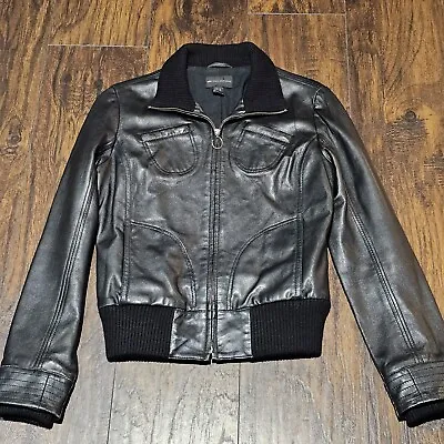 Mango Genuine Sheep Leather Moto Jacket MNG Sportswear Black Women's US XS • $42.99