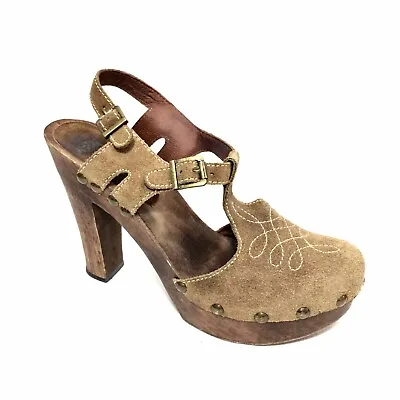 KORS Tan Suede Mary Jane Wooden Platform Heels Size 8.5 M • $44.99