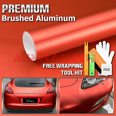 Premium Brushed Aluminum Red Steel Vinyl Wrap Sticker Decal Film Air Release • $8.88