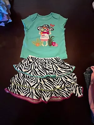 Gymboree Wild For Zebra Safari  Girl Tee Zebra Tiered Pom Pom Skirt  Outfit 2t • $49.99