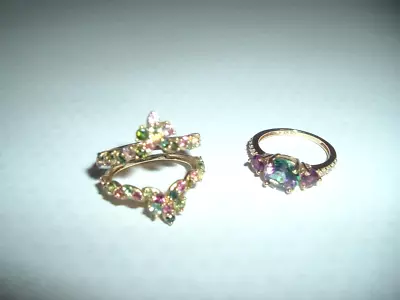 Mystic Fire Topaz+ Mixed Gems + Enhancer 2 Piece Ring Set 18K Gold Over Silver7 • $179.99