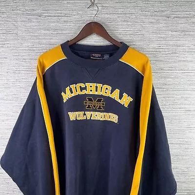 VINTAGE Michigan Wolverines Sweatshirt Mens 2XL Blue Crewneck Embroidered Logo • $24.88