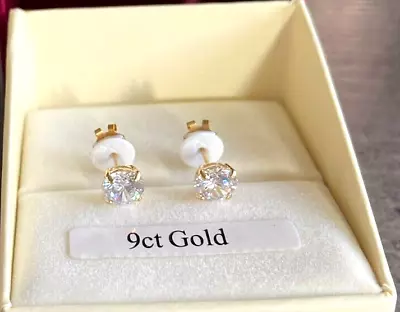 SOLID 9ct GOLD 6mm ROUND 0.84ct DIAMOND-UNIQUE STUD EARRINGS MEN'S WOMEN'S W/LOX • £69.99