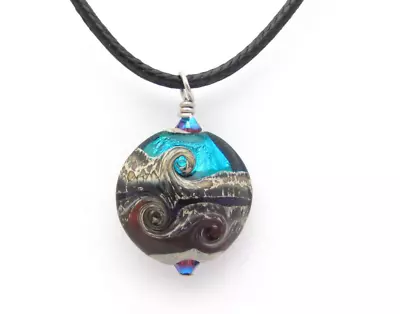 Ocean Bead Pendant Necklace Lampwork Glass Crystal Unisex Jewelry Hawaii Beads • $16