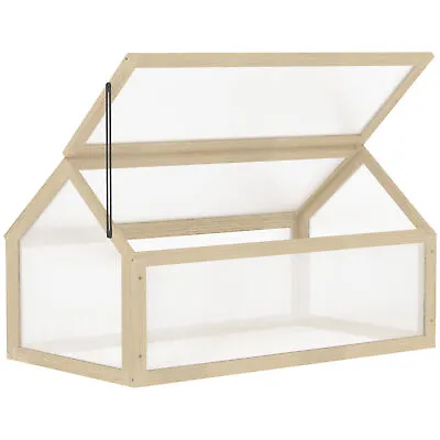 Outsunny Wooden Cold Frame Greenhouse Garden Polycarbonate Grow House Natural • £47.99