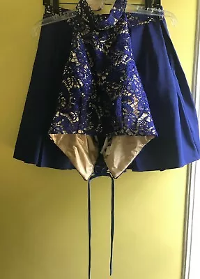 Two-piece Halter Lace Dark Blue Dress • $115