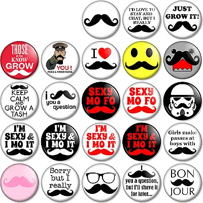 £0.99 • Buy Movember 25mm 1  Pin Button Badges Moustache 25 Designs Tash Novelty Quirky Fun