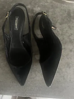 Dolce & Gabbana Black Velvet Shoes Sling Backs Size 38 Rrp £350 • £60