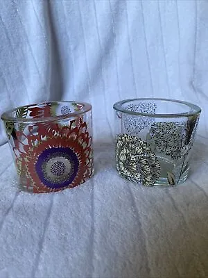 £4 • Buy Two Gorgeous Chunky Glass T Light Holders Floral Design 