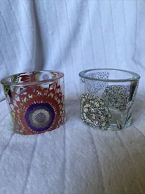 £4 • Buy Two Gorgeous Chunky Glass T Light Holders Floral Design 