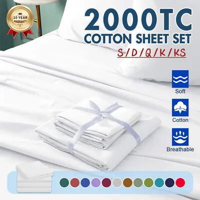 $38.43 • Buy 4Pc Cotton Bed Flat Fitted Sheet Set Egyptian Soft Single/Double/Queen/King Size