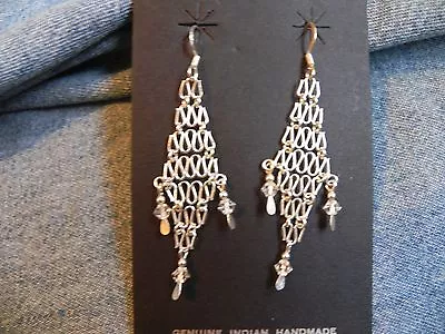 Woven Sterling Silver .925 With Clear Crystal Beads Dangle Earrings Taxco Mexico • $29.99