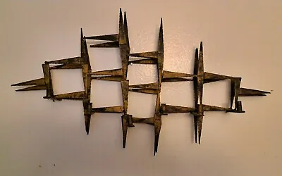 Vintage Mid-Century Brutalist Gold And Black Nail Wall Sculpture • $175