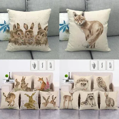 Throw Pillow Covers Adorable Animals Rabbit Hedgehog Couch Decorative Pillowcase • £4.78