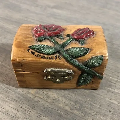 Vintage 1996 Handmade Hand Painted Small Wood Box Rose Artist Signed (901) • $9.95