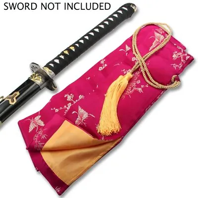 Pink Silk Embroidered Japanese Sword Bag With Gold Rope Tie • £18.95