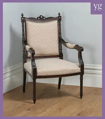 Antique French Louis XVI Style Carved Solid Walnut Salon Occasional Armchair • £575