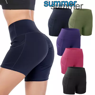 Womens Butt Lifting Shorts With Pockets Fitness Yoga Shorts Tik Tok High Waist • $7.97