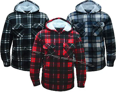 Hooded Fleece Padded Lumberjack Shirt Jacket Fur Lined Sherpa Winter Warm M-5XL • £20.89