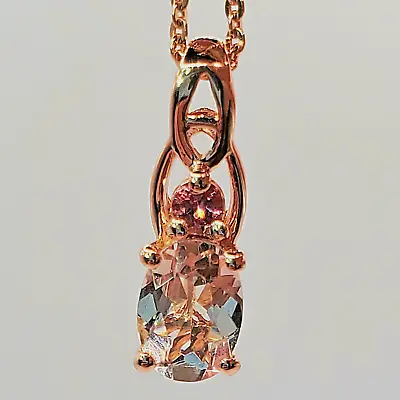 Morganite & Pink Tourmaline Pendant Necklace 20  Vermeil RG Over Sterling Silver • $60