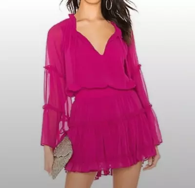 Misa Los Angeles Leeva Dress Women's  Medium Magenta Pink Flared Tier Sleeves • $56.99