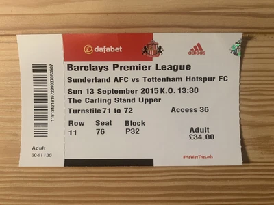 £35 • Buy 2015 Son Heung-Min Tottenham Spurs Debut Ticket Stub V Sunderland 13.09.2015