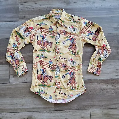 Vintage Nick And Nora 90s Pajama Top Western Cowboy Print Shirt Small USA Made • $224.99