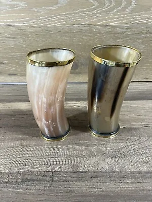 Ox Horn Viking Drinking Mug Cups Tumbler Ale Beer Set Of 2 Glasses • $24.99