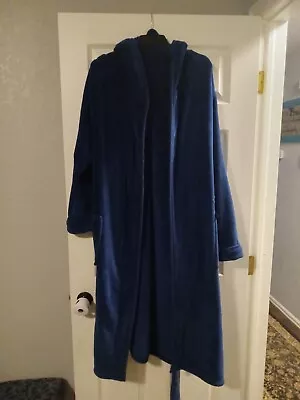 Mens Big Fluffy Navy Blue Hooded Robe NY Threads Size L / XL • $8.80