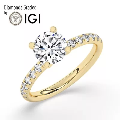 IGI1.50CTSolitaire Lab-Grown Round Diamond Engagement Ring18K Yellow Gold • $1674