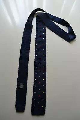 Van Buck Navy Blue Silk Knitted Necktie With Colorful Polka Dot Print • £9.99