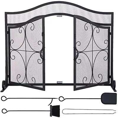 VEVOR Solid Fireplace Screen W/ Double Door Free Standing Fireplace Spark Guard • $116.69