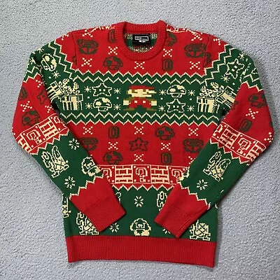 SUPER MARIO BROS Mens Sweater Ugly Christmas Holiday Nintendo Gaming Green Sz S • $30.99