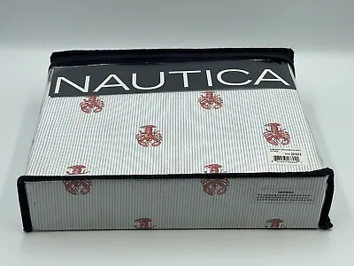 Lobster Design Nautica Twin Sheet Set 100% Cotton Somersby Blue Stripe With Red • £19.95