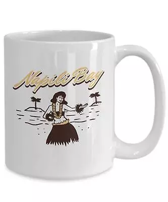 Vintage Napili Bay Hawaii Surfer Hula Girl Palm Trees Beach White Gift Mug • $26.99