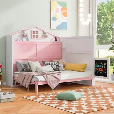 Twin Full Size House Murphy Wall Bed With Storage Shelves Blackboard Cabinet Bed • $839.99