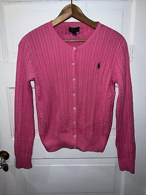 Girls Polo Ralph Lauren Pink Cable Knit Cardigan Sweater Size 16 XL • $7.99