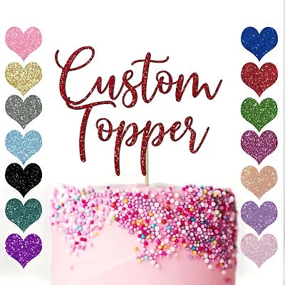 Custom Cake Topper Glitter Any Word Name Personalised Customised Gold Birthday • £2.83