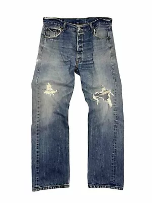 Vintage 90s DISTRESSED Levis 501XX Denim Blue Jeans Made In USA 36x32 Button Fly • $71.99