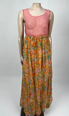 Vintage 50's Handmde Women's Dress Maxi Floral Nylon Party Sleeveless Pink A3-5 • $30.39